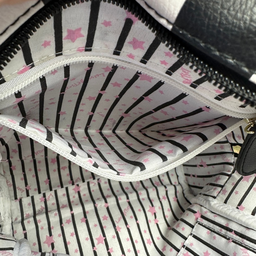 Luv Betsey Johnson Soccer Girl Mini Backpack Black White Striped Character Bag - Picture 11 of 11